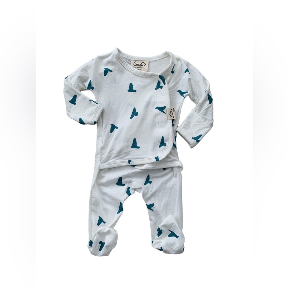 Baby Footed Pajamas with Teal Print - Cozy Cotton Sleepwear for skin to skin